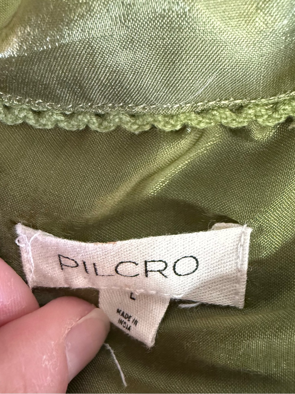 Pilcro Anthropologie Large Olive Green Satin Blouse Oversized OB1786712 - Picture 5 of 5